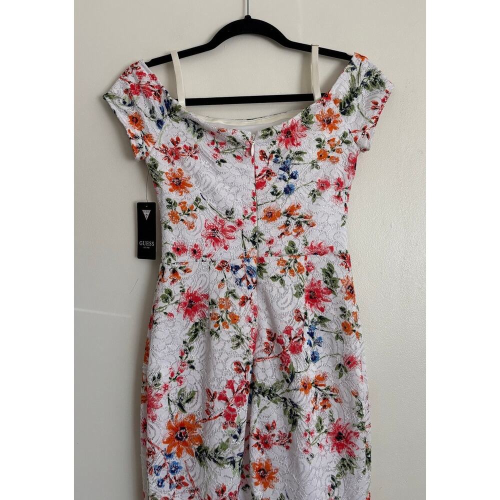 Guess White Pink Floral Lace Bodycon Trumpet Knee-Length Dress 0 - Picture 7 of 8